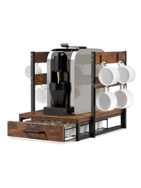 Amazon Two-Tone Wood and Black Coffee Pod Station with Mug Hooks